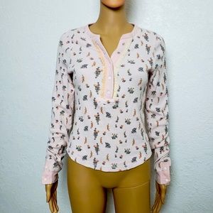 Free People  Waffle knit Floral Thermal Shirt